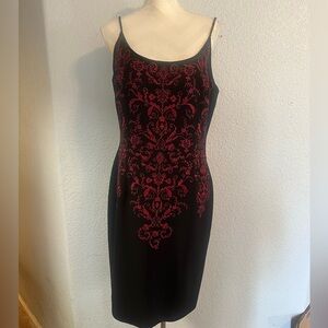 Maggy London Black Dress with Red Embroidery